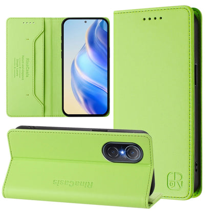 Honor 50 SE Dual-Folded Magnetic Suction RFID Blocking PU Leather Wallet Phone Case with Card Slots, Cash Pocket, Kickstand, Full Protective Flip Cover