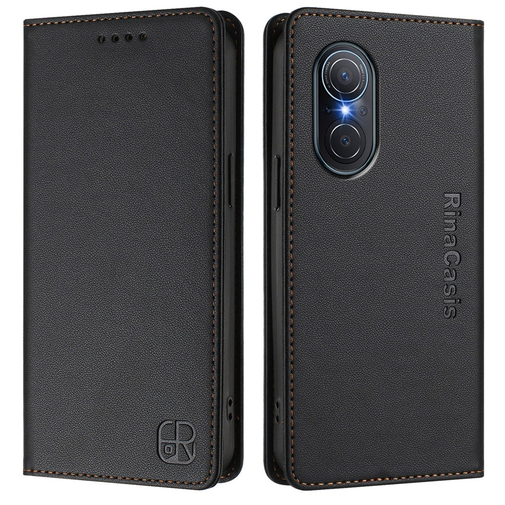 Huawei nova 9 SE Dual-Folded Magnetic Suction RFID Blocking PU Leather Wallet Phone Case with Card Slots, Cash Pocket, Kickstand, Full Protective Flip Cover