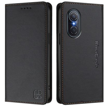Huawei nova 9 SE Dual-Folded Magnetic Suction RFID Blocking PU Leather Wallet Phone Case with Card Slots, Cash Pocket, Kickstand, Full Protective Flip Cover