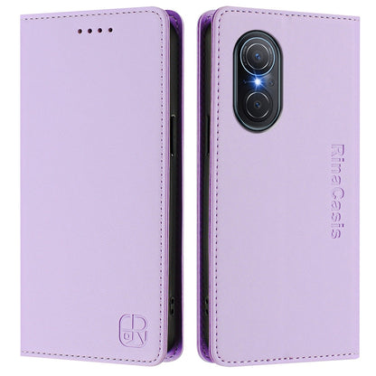 Honor 50 SE Dual-Folded Magnetic Suction RFID Blocking PU Leather Wallet Phone Case with Card Slots, Cash Pocket, Kickstand, Full Protective Flip Cover