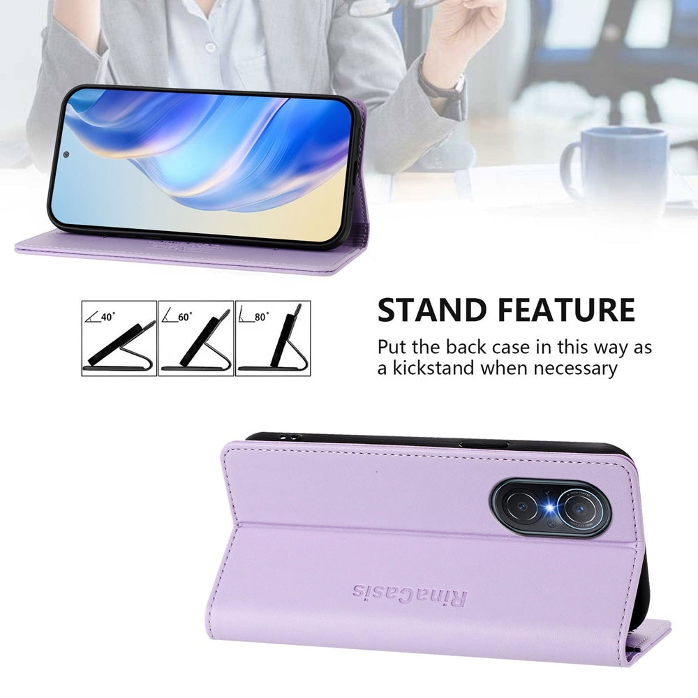 Honor 50 SE Dual-Folded Magnetic Suction RFID Blocking PU Leather Wallet Phone Case with Card Slots, Cash Pocket, Kickstand, Full Protective Flip Cover