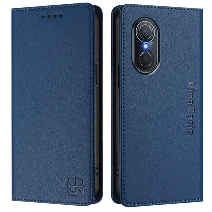 Honor 50 SE Dual-Folded Magnetic Suction RFID Blocking PU Leather Wallet Phone Case with Card Slots, Cash Pocket, Kickstand, Full Protective Flip Cover