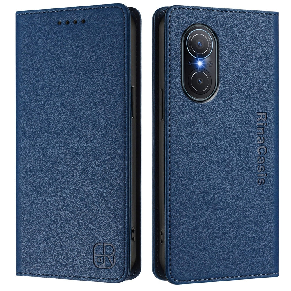 Huawei nova 9 SE Dual-Folded Magnetic Suction RFID Blocking PU Leather Wallet Phone Case with Card Slots, Cash Pocket, Kickstand, Full Protective Flip Cover
