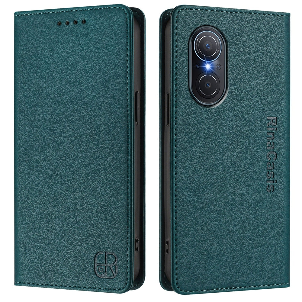 Huawei nova 9 SE Dual-Folded Magnetic Suction RFID Blocking PU Leather Wallet Phone Case with Card Slots, Cash Pocket, Kickstand, Full Protective Flip Cover