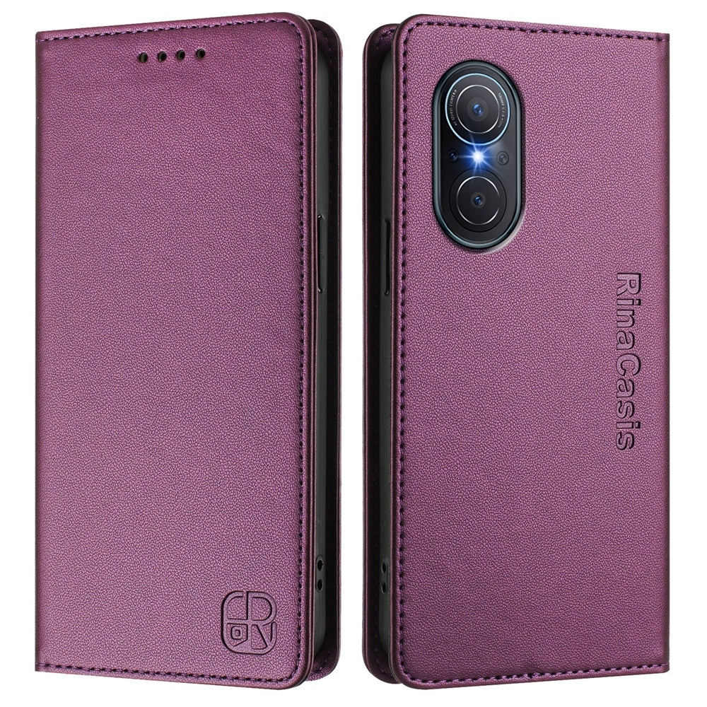 Huawei nova 9 SE Dual-Folded Magnetic Suction RFID Blocking PU Leather Wallet Phone Case with Card Slots, Cash Pocket, Kickstand, Full Protective Flip Cover