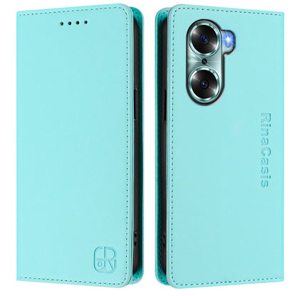 Honor 60 Dual-Folded Magnetic Suction RFID Blocking PU Leather Wallet Phone Case with Card Slots, Cash Pocket, Kickstand, Full Protective Flip Cover