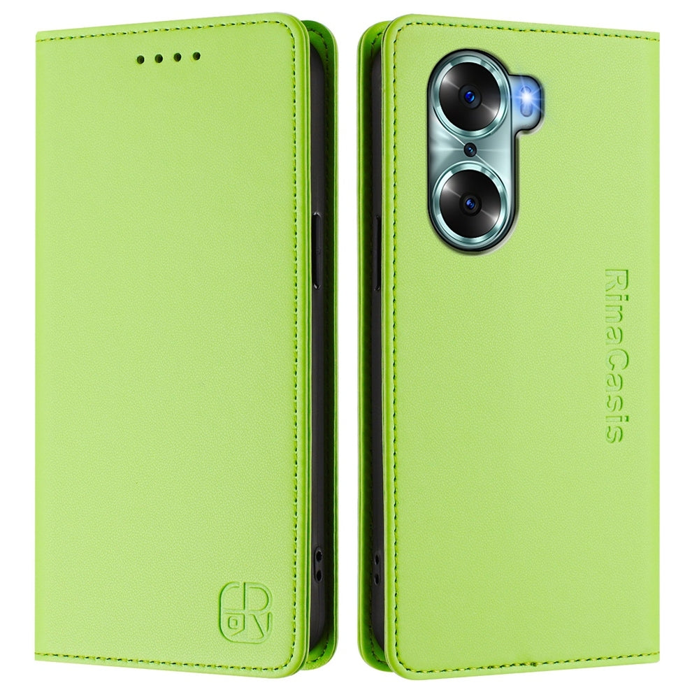 Honor 60 Dual-Folded Magnetic Suction RFID Blocking PU Leather Wallet Phone Case with Card Slots, Cash Pocket, Kickstand, Full Protective Flip Cover