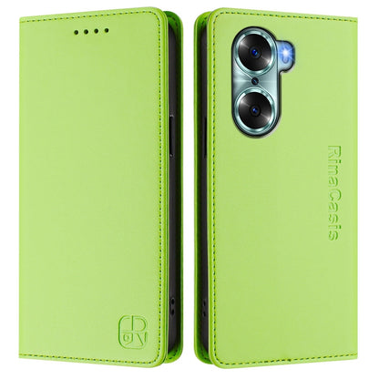 Honor 60 Dual-Folded Magnetic Suction RFID Blocking PU Leather Wallet Phone Case with Card Slots, Cash Pocket, Kickstand, Full Protective Flip Cover
