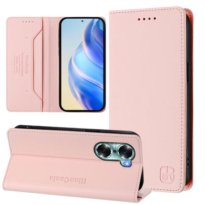 Honor 60 Dual-Folded Magnetic Suction RFID Blocking PU Leather Wallet Phone Case with Card Slots, Cash Pocket, Kickstand, Full Protective Flip Cover