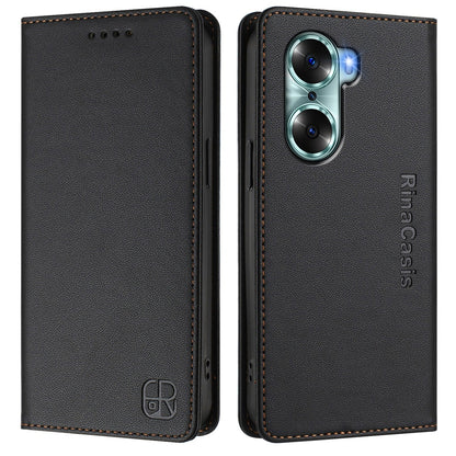 Honor 60 Dual-Folded Magnetic Suction RFID Blocking PU Leather Wallet Phone Case with Card Slots, Cash Pocket, Kickstand, Full Protective Flip Cover