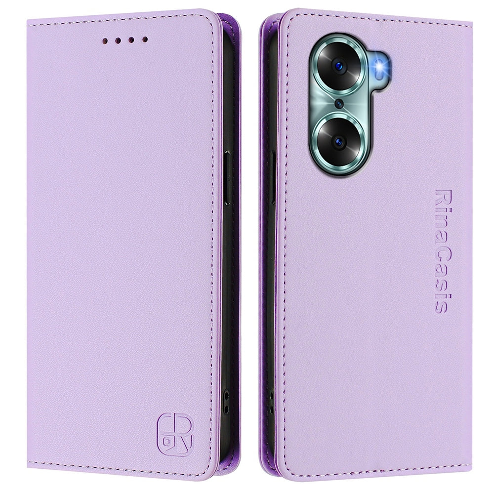 Honor 60 Dual-Folded Magnetic Suction RFID Blocking PU Leather Wallet Phone Case with Card Slots, Cash Pocket, Kickstand, Full Protective Flip Cover