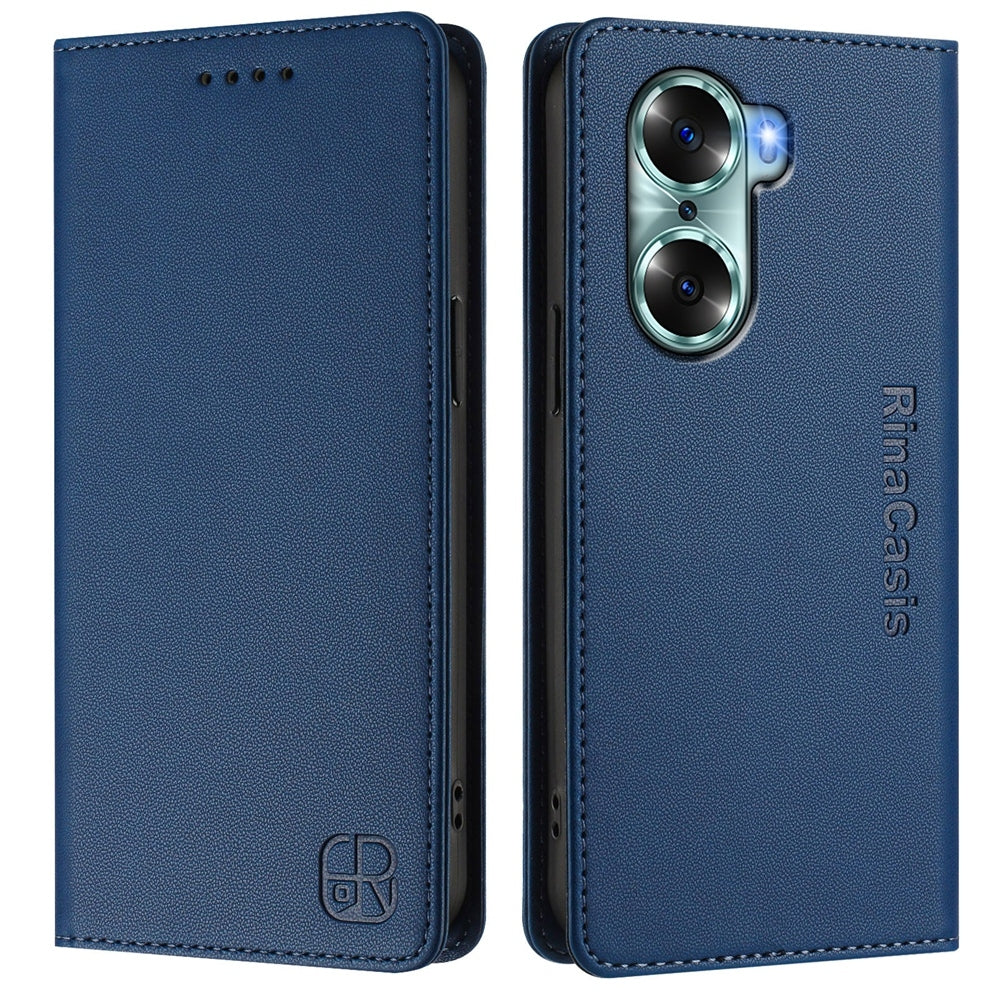 Honor 60 Dual-Folded Magnetic Suction RFID Blocking PU Leather Wallet Phone Case with Card Slots, Cash Pocket, Kickstand, Full Protective Flip Cover
