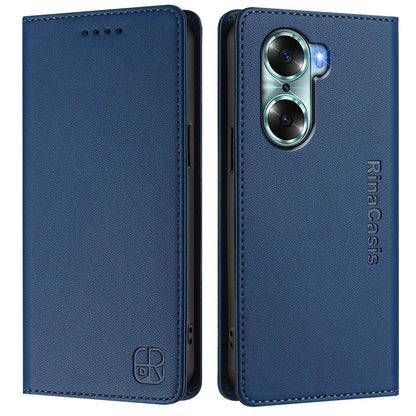 Honor 60 Dual-Folded Magnetic Suction RFID Blocking PU Leather Wallet Phone Case with Card Slots, Cash Pocket, Kickstand, Full Protective Flip Cover