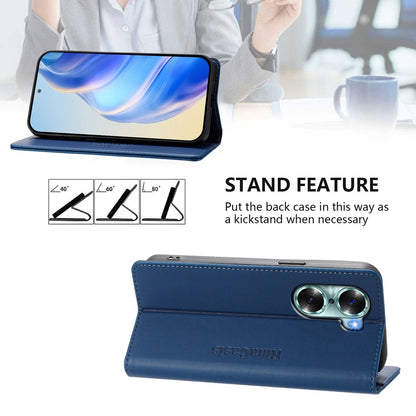 Honor 60 Dual-Folded Magnetic Suction RFID Blocking PU Leather Wallet Phone Case with Card Slots, Cash Pocket, Kickstand, Full Protective Flip Cover
