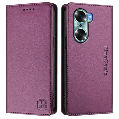 Honor 60 Dual-Folded Magnetic Suction RFID Blocking PU Leather Wallet Phone Case with Card Slots, Cash Pocket, Kickstand, Full Protective Flip Cover