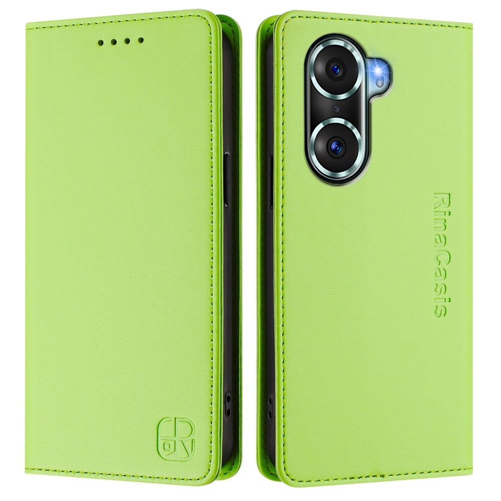 Honor 60 Pro Dual-Folded Magnetic Suction RFID Blocking PU Leather Wallet Phone Case with Card Slots, Cash Pocket, Kickstand, Full Protective Flip Cover