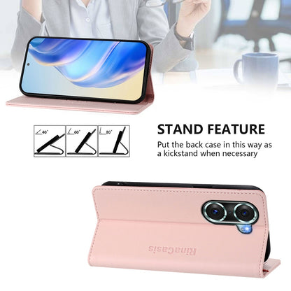 Honor 60 Pro Dual-Folded Magnetic Suction RFID Blocking PU Leather Wallet Phone Case with Card Slots, Cash Pocket, Kickstand, Full Protective Flip Cover