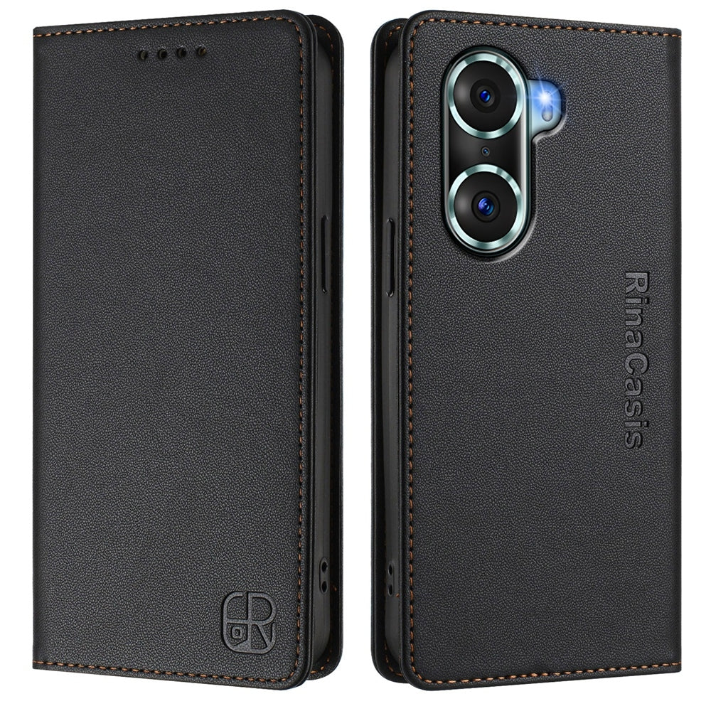 Honor 60 Pro Dual-Folded Magnetic Suction RFID Blocking PU Leather Wallet Phone Case with Card Slots, Cash Pocket, Kickstand, Full Protective Flip Cover