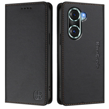 Honor 60 Pro Dual-Folded Magnetic Suction RFID Blocking PU Leather Wallet Phone Case with Card Slots, Cash Pocket, Kickstand, Full Protective Flip Cover
