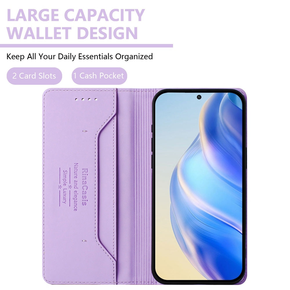 Honor 60 Pro Dual-Folded Magnetic Suction RFID Blocking PU Leather Wallet Phone Case with Card Slots, Cash Pocket, Kickstand, Full Protective Flip Cover