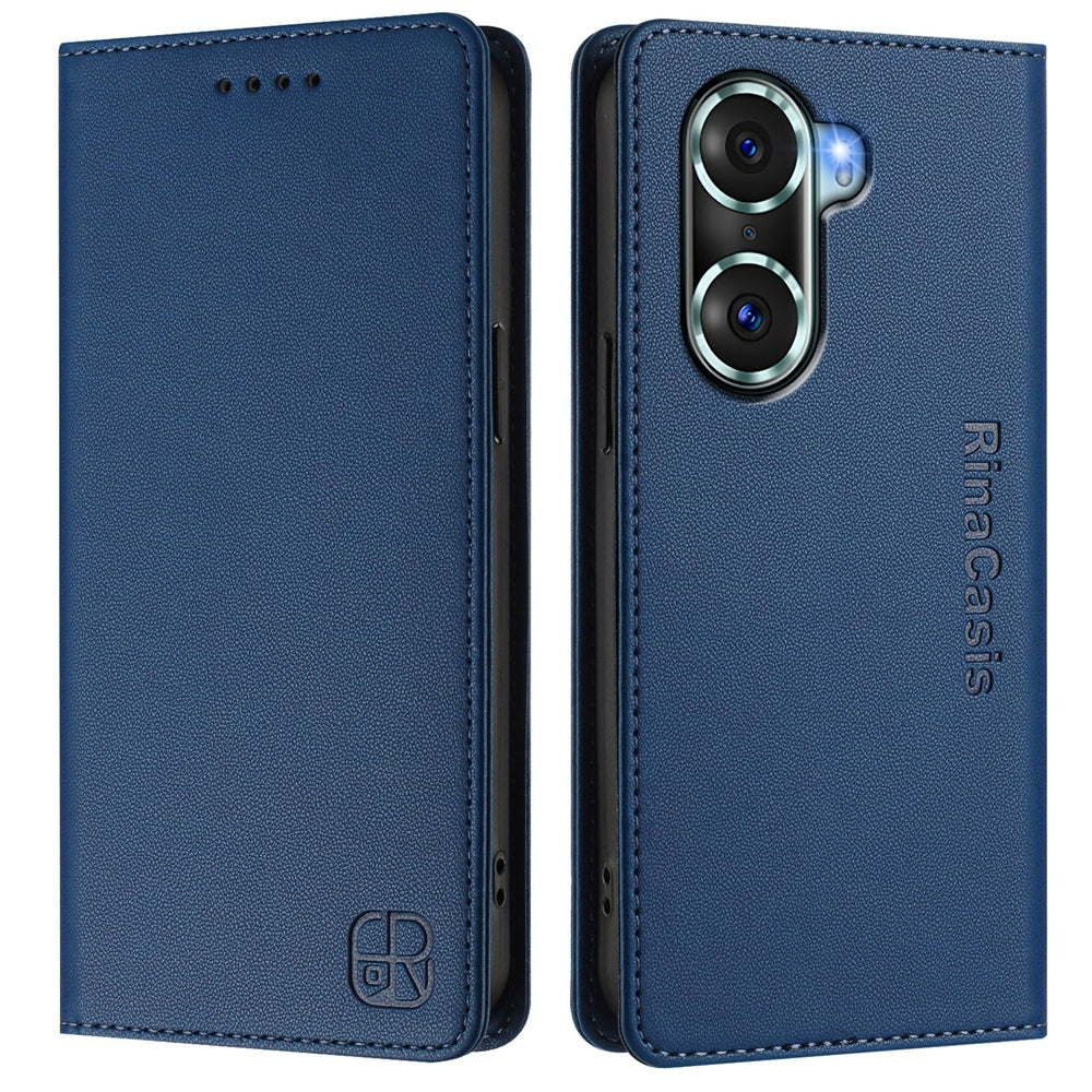 Honor 60 Pro Dual-Folded Magnetic Suction RFID Blocking PU Leather Wallet Phone Case with Card Slots, Cash Pocket, Kickstand, Full Protective Flip Cover