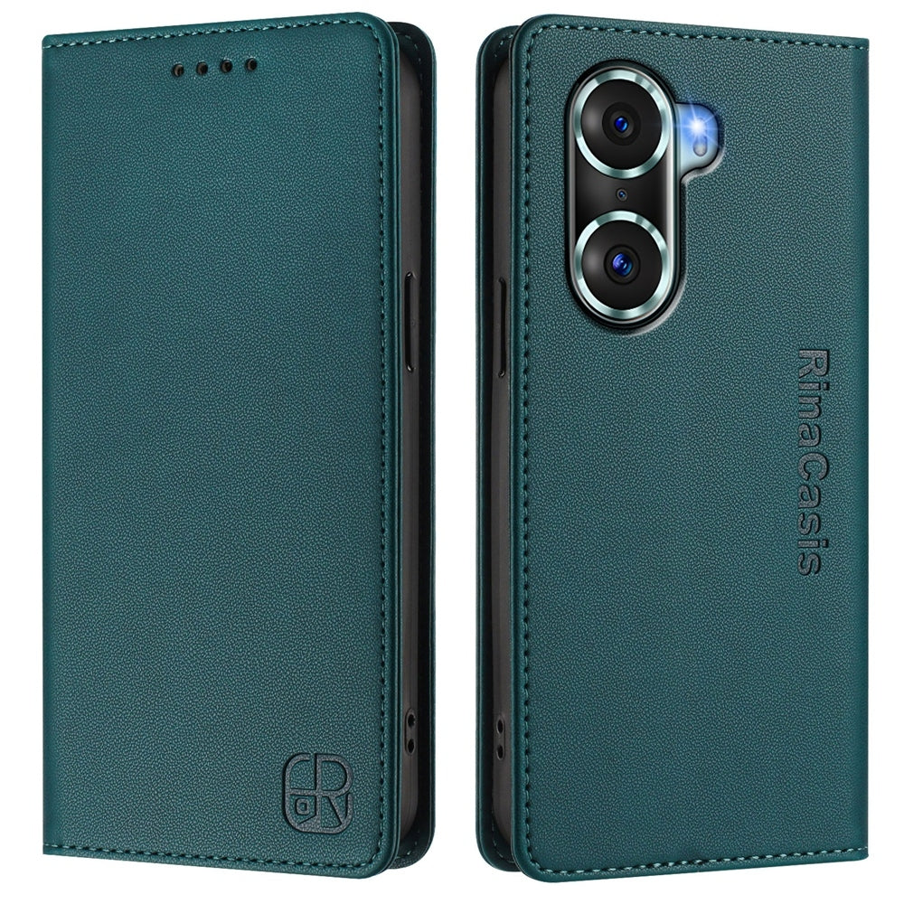 Honor 60 Pro Dual-Folded Magnetic Suction RFID Blocking PU Leather Wallet Phone Case with Card Slots, Cash Pocket, Kickstand, Full Protective Flip Cover