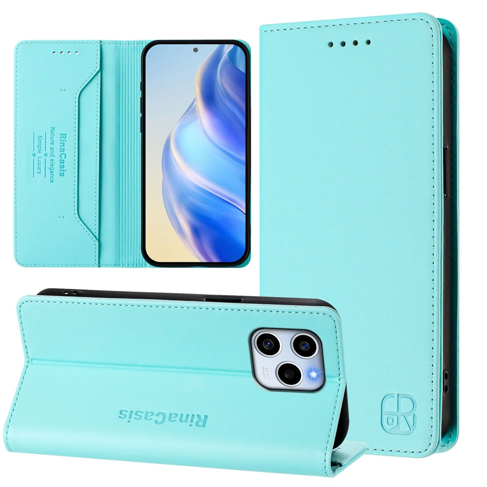 Honor 60 SE Dual-Folded Magnetic Suction RFID Blocking PU Leather Wallet Phone Case with Card Slots, Cash Pocket, Kickstand, Full Protective Flip Cover