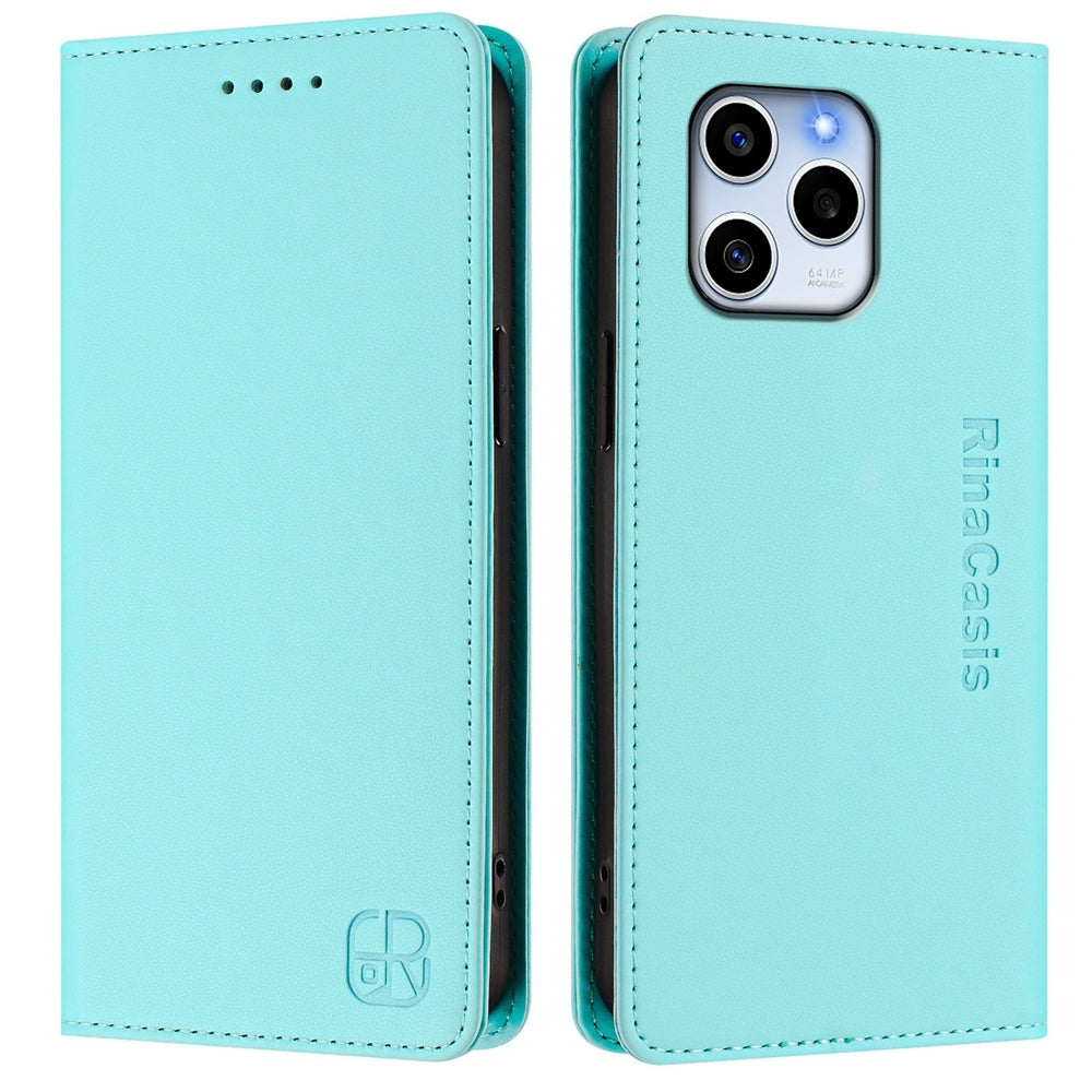Honor 60 SE Dual-Folded Magnetic Suction RFID Blocking PU Leather Wallet Phone Case with Card Slots, Cash Pocket, Kickstand, Full Protective Flip Cover
