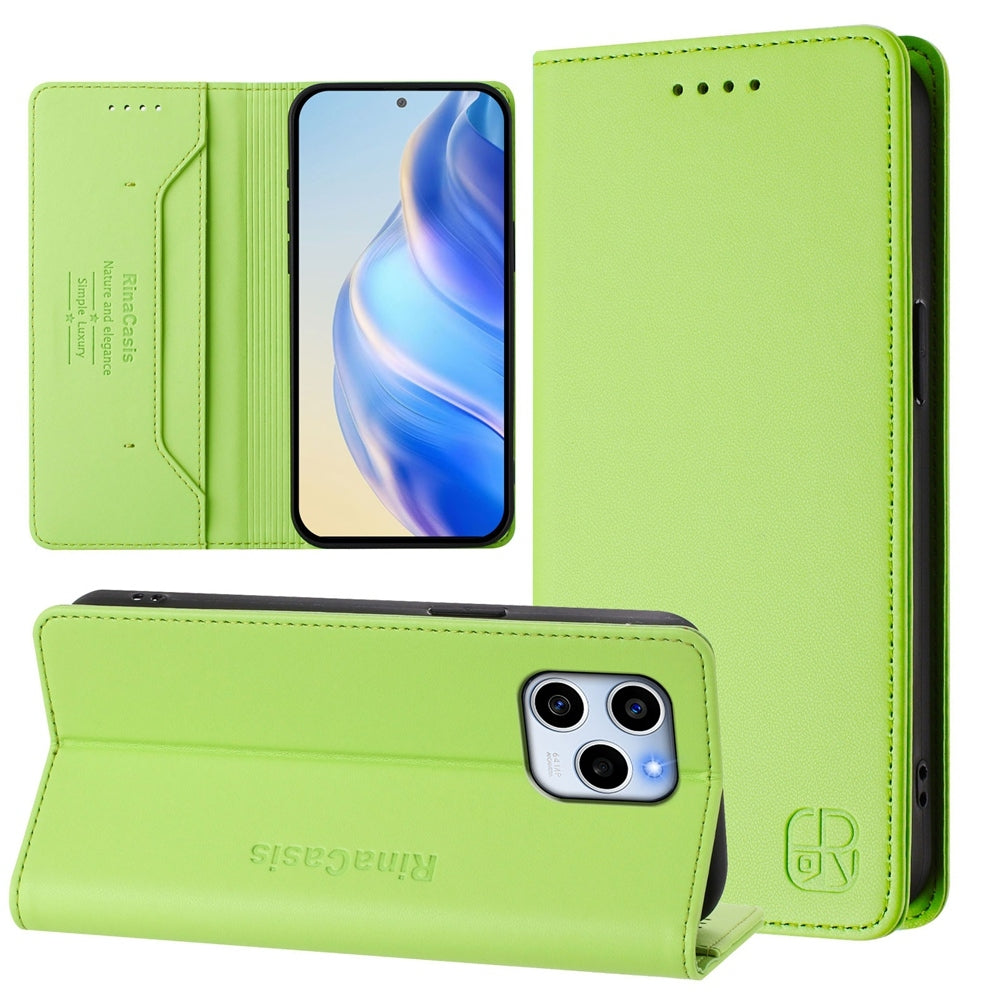Honor 60 SE Dual-Folded Magnetic Suction RFID Blocking PU Leather Wallet Phone Case with Card Slots, Cash Pocket, Kickstand, Full Protective Flip Cover