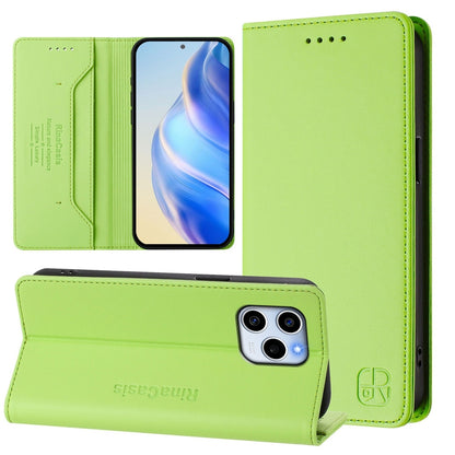 Honor 60 SE Dual-Folded Magnetic Suction RFID Blocking PU Leather Wallet Phone Case with Card Slots, Cash Pocket, Kickstand, Full Protective Flip Cover