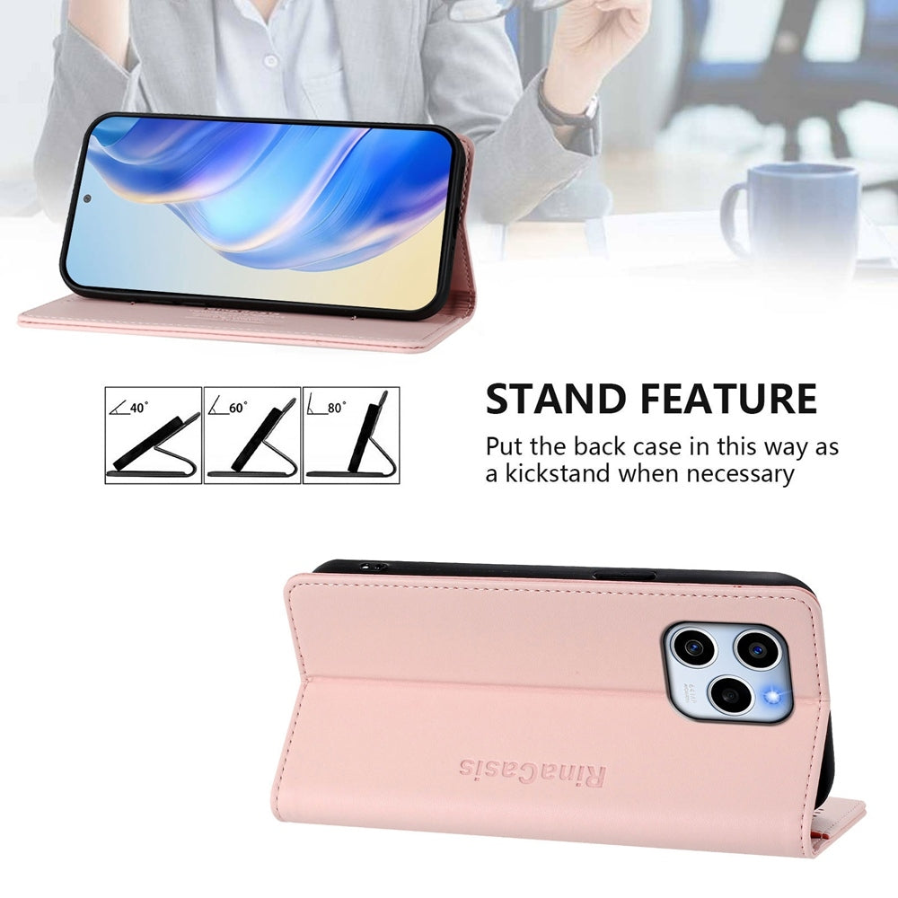 Honor 60 SE Dual-Folded Magnetic Suction RFID Blocking PU Leather Wallet Phone Case with Card Slots, Cash Pocket, Kickstand, Full Protective Flip Cover
