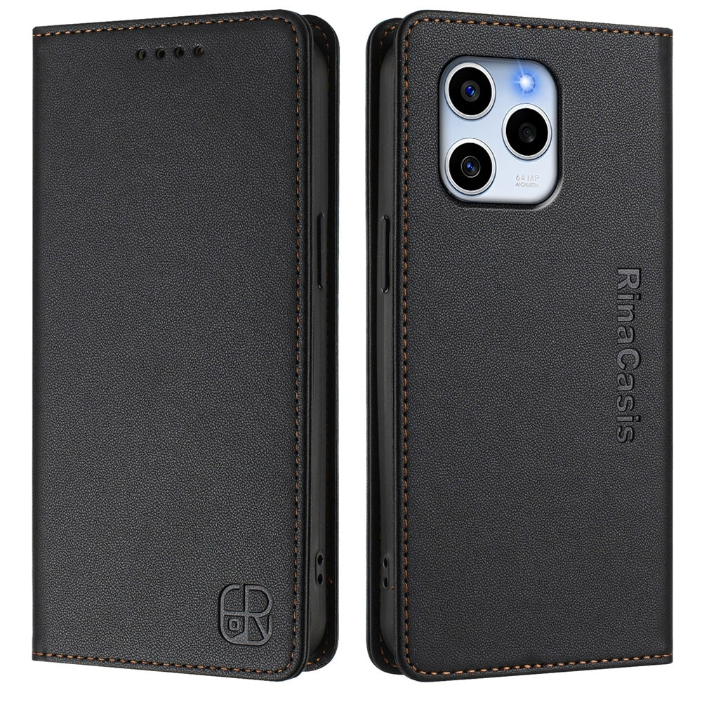 Honor 60 SE Dual-Folded Magnetic Suction RFID Blocking PU Leather Wallet Phone Case with Card Slots, Cash Pocket, Kickstand, Full Protective Flip Cover