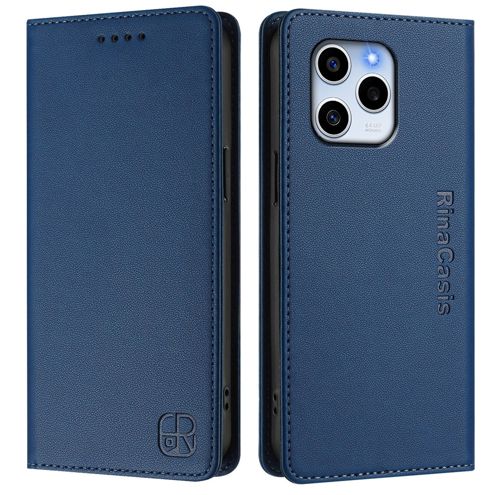 Honor 60 SE Dual-Folded Magnetic Suction RFID Blocking PU Leather Wallet Phone Case with Card Slots, Cash Pocket, Kickstand, Full Protective Flip Cover