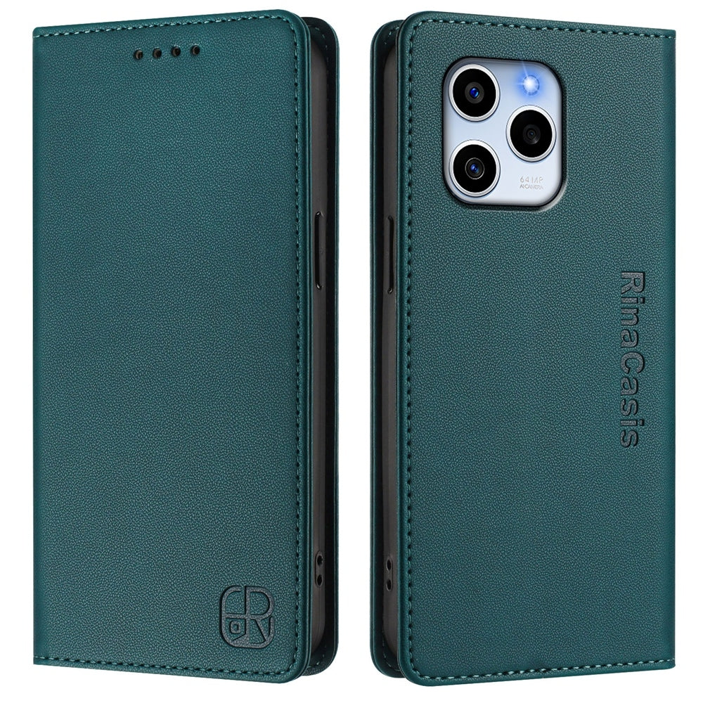 Honor 60 SE Dual-Folded Magnetic Suction RFID Blocking PU Leather Wallet Phone Case with Card Slots, Cash Pocket, Kickstand, Full Protective Flip Cover