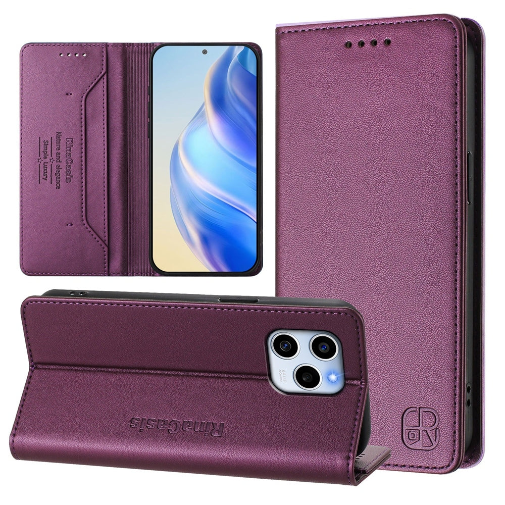 Honor 60 SE Dual-Folded Magnetic Suction RFID Blocking PU Leather Wallet Phone Case with Card Slots, Cash Pocket, Kickstand, Full Protective Flip Cover
