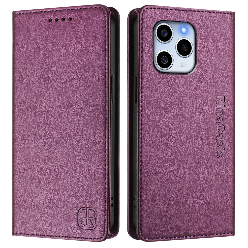 Honor 60 SE Dual-Folded Magnetic Suction RFID Blocking PU Leather Wallet Phone Case with Card Slots, Cash Pocket, Kickstand, Full Protective Flip Cover