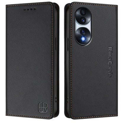 Honor 70 Dual-Folded Magnetic Suction RFID Blocking PU Leather Wallet Phone Case with Card Slots, Cash Pocket, Kickstand, Full Protective Flip Cover