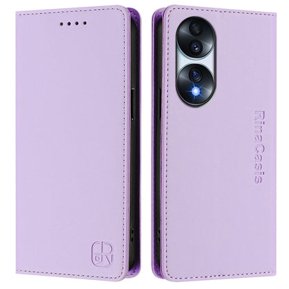 Honor 70 Dual-Folded Magnetic Suction RFID Blocking PU Leather Wallet Phone Case with Card Slots, Cash Pocket, Kickstand, Full Protective Flip Cover