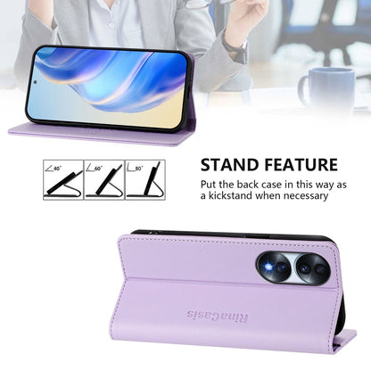 Honor 70 Dual-Folded Magnetic Suction RFID Blocking PU Leather Wallet Phone Case with Card Slots, Cash Pocket, Kickstand, Full Protective Flip Cover