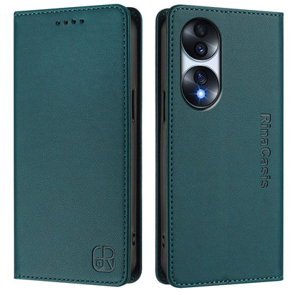 Honor 70 Dual-Folded Magnetic Suction RFID Blocking PU Leather Wallet Phone Case with Card Slots, Cash Pocket, Kickstand, Full Protective Flip Cover