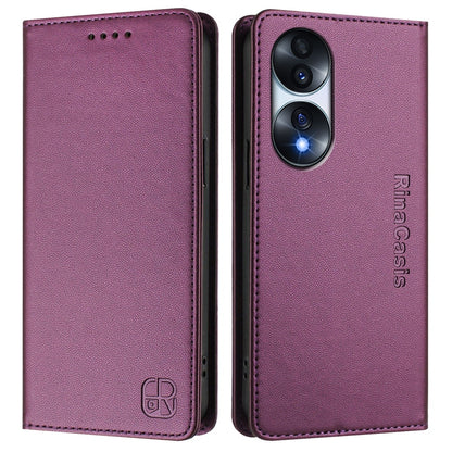 Honor 70 Dual-Folded Magnetic Suction RFID Blocking PU Leather Wallet Phone Case with Card Slots, Cash Pocket, Kickstand, Full Protective Flip Cover