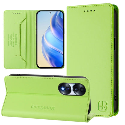 Honor 70 Pro Dual-Folded Magnetic Suction RFID Blocking PU Leather Wallet Phone Case with Card Slots, Cash Pocket, Kickstand, Full Protective Flip Cover
