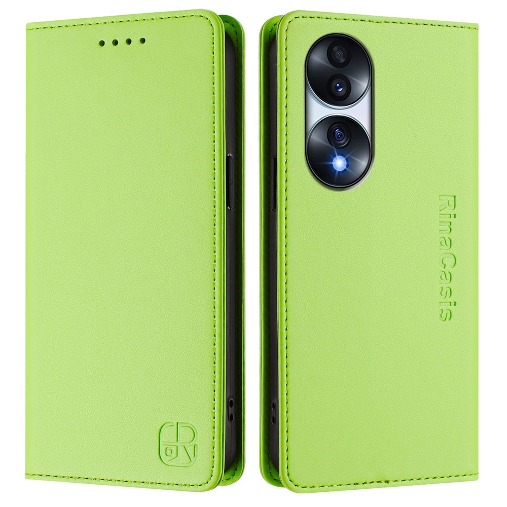 Honor 70 Pro Dual-Folded Magnetic Suction RFID Blocking PU Leather Wallet Phone Case with Card Slots, Cash Pocket, Kickstand, Full Protective Flip Cover