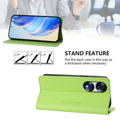 Honor 70 Pro Dual-Folded Magnetic Suction RFID Blocking PU Leather Wallet Phone Case with Card Slots, Cash Pocket, Kickstand, Full Protective Flip Cover