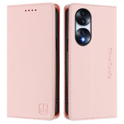 Honor 70 Pro Dual-Folded Magnetic Suction RFID Blocking PU Leather Wallet Phone Case with Card Slots, Cash Pocket, Kickstand, Full Protective Flip Cover