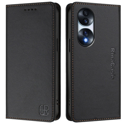 Honor 70 Pro Dual-Folded Magnetic Suction RFID Blocking PU Leather Wallet Phone Case with Card Slots, Cash Pocket, Kickstand, Full Protective Flip Cover