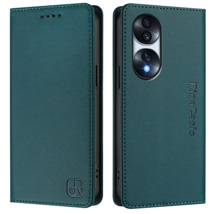 Honor 70 Pro Dual-Folded Magnetic Suction RFID Blocking PU Leather Wallet Phone Case with Card Slots, Cash Pocket, Kickstand, Full Protective Flip Cover