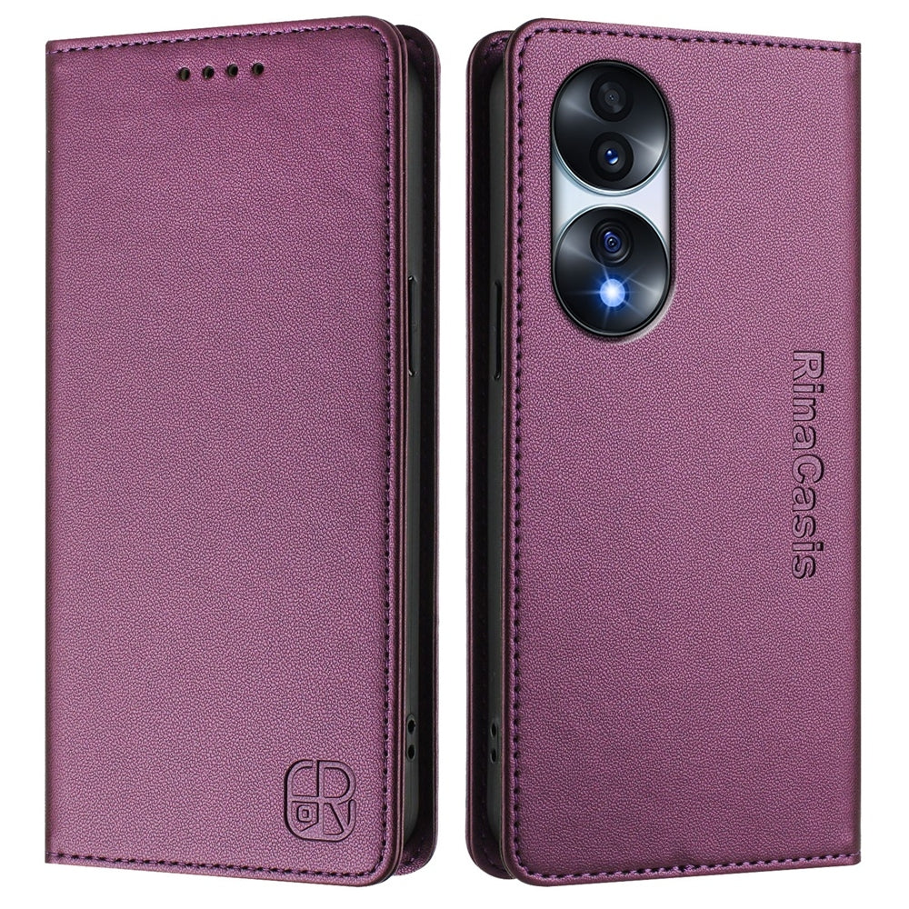 Honor 70 Pro Dual-Folded Magnetic Suction RFID Blocking PU Leather Wallet Phone Case with Card Slots, Cash Pocket, Kickstand, Full Protective Flip Cover