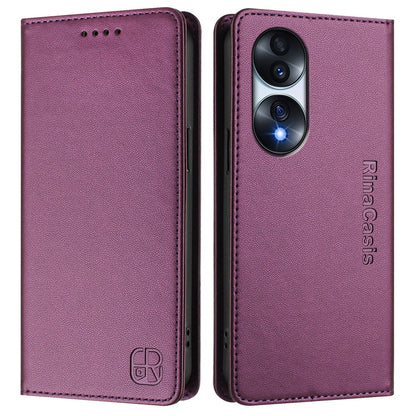 Honor 70 Pro Dual-Folded Magnetic Suction RFID Blocking PU Leather Wallet Phone Case with Card Slots, Cash Pocket, Kickstand, Full Protective Flip Cover