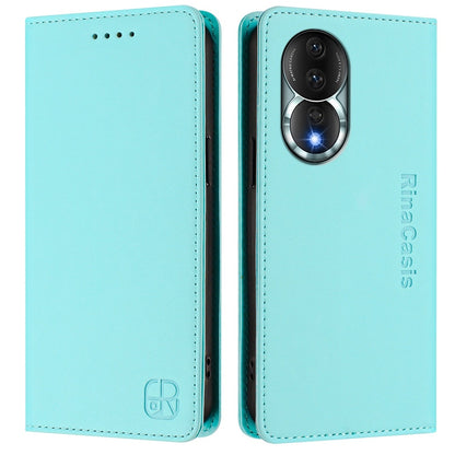Honor 80 Dual-Folded Magnetic Suction RFID Blocking PU Leather Wallet Phone Case with Card Slots, Cash Pocket, Kickstand, Full Protective Flip Cover